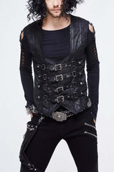 Black Jacquard Splice Heat Seal Backing Chest Loop Lace Up Men's Punk Waistcoat